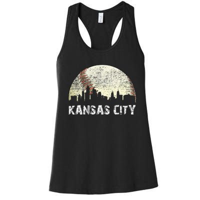 Vintage Kansas City Cityscape Baseball Lover Women Women's Racerback Tank