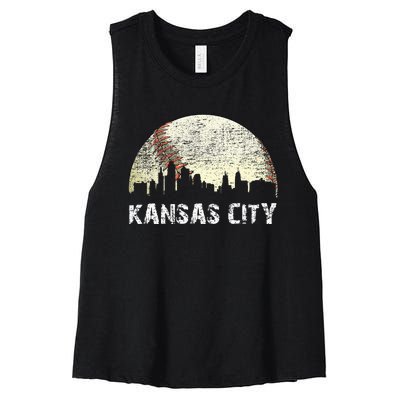 Vintage Kansas City Cityscape Baseball Lover Women Women's Racerback Cropped Tank