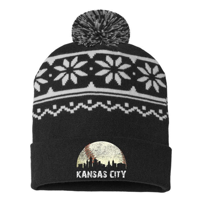 Vintage Kansas City Cityscape Baseball Lover Women USA-Made Snowflake Beanie