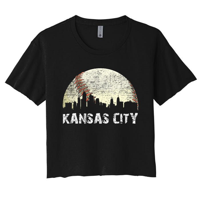 Vintage Kansas City Cityscape Baseball Lover Women Women's Crop Top Tee