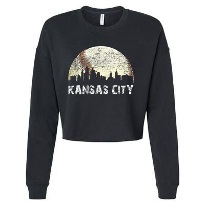 Vintage Kansas City Cityscape Baseball Lover Women Cropped Pullover Crew