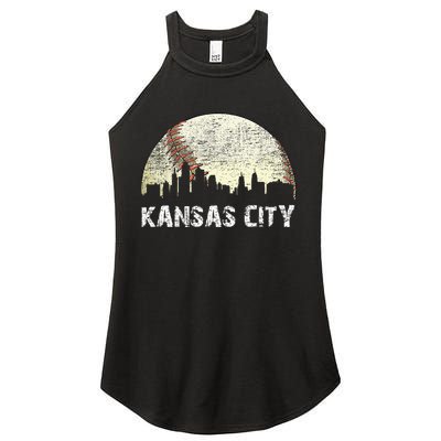 Vintage Kansas City Cityscape Baseball Lover Women Women's Perfect Tri Rocker Tank