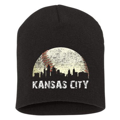 Vintage Kansas City Cityscape Baseball Lover Women Short Acrylic Beanie