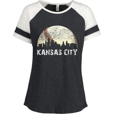 Vintage Kansas City Cityscape Baseball Lover Women Enza Ladies Jersey Colorblock Tee