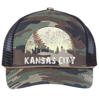 Vintage Kansas City Cityscape Baseball Lover Women Retro Rope Trucker Hat Cap