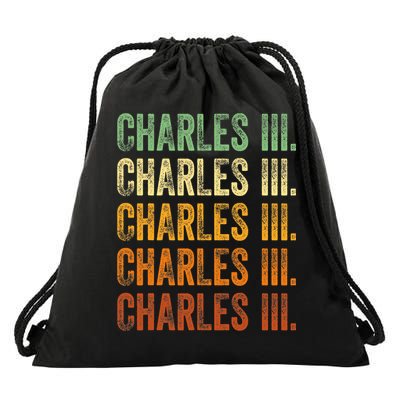 Vintage King Charles King Charles III Sunset Retro Drawstring Bag