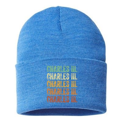 Vintage King Charles King Charles III Sunset Retro Sustainable Knit Beanie