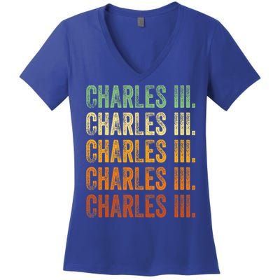 Vintage King Charles King Charles III Sunset Retro Women's V-Neck T-Shirt