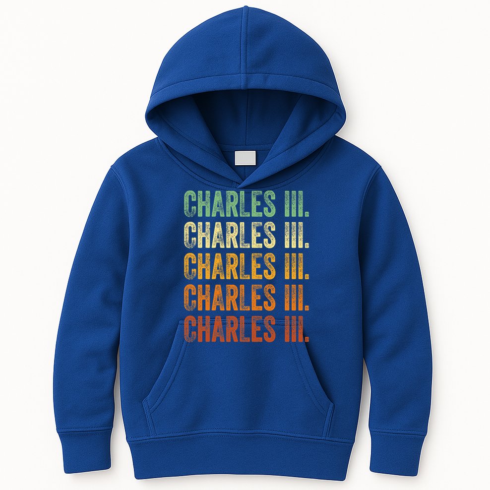 Vintage King Charles King Charles III Sunset Retro Kids Hoodie