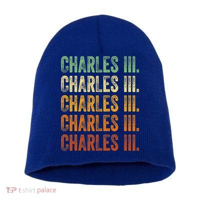 Vintage King Charles King Charles III Sunset Retro Short Acrylic Beanie