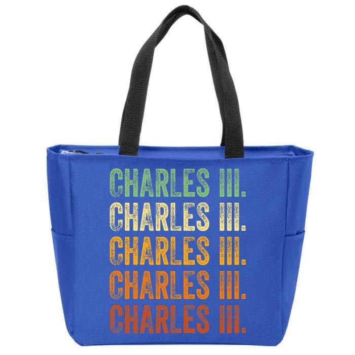 Vintage King Charles King Charles III Sunset Retro Zip Tote Bag