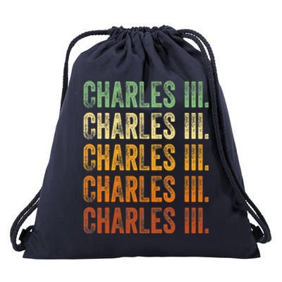 Vintage King Charles King Charles III Sunset Retro Drawstring Bag