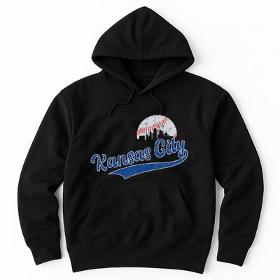 Vintage Kansas City Skyline Retro Baseball Hoodie