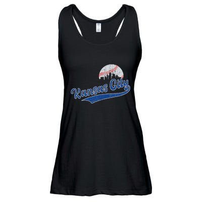 Vintage Kansas City Skyline Retro Baseball Ladies Essential Flowy Tank