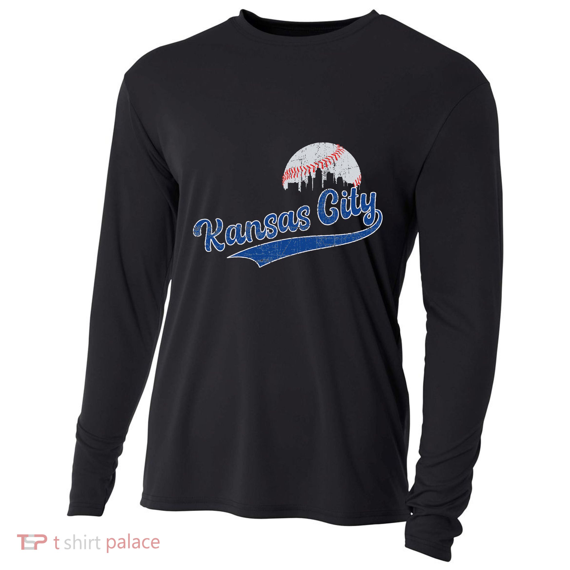 Vintage Kansas City Skyline Retro Baseball Cooling Performance Long Sleeve Crew