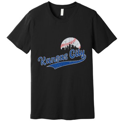 Vintage Kansas City Skyline Retro Baseball Premium T-Shirt