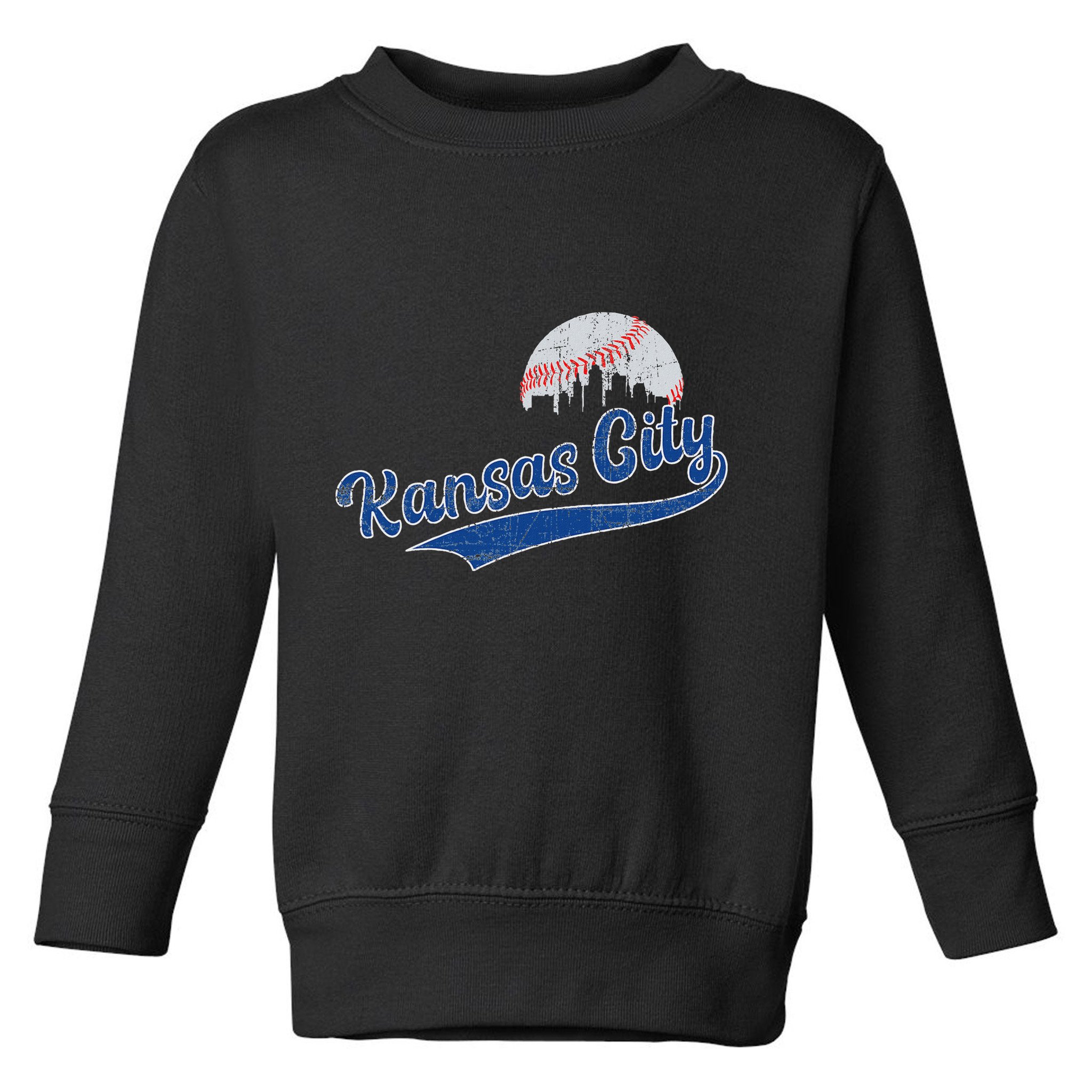 Vintage Kansas City Skyline Retro Baseball Toddler Sweatshirt