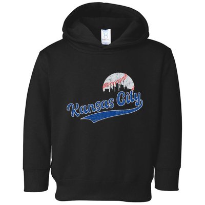 Vintage Kansas City Skyline Retro Baseball Toddler Hoodie