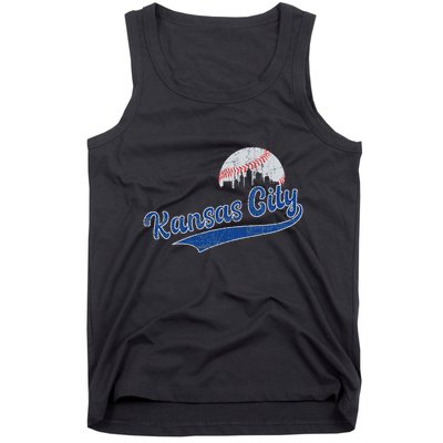 Vintage Kansas City Skyline Retro Baseball Tank Top