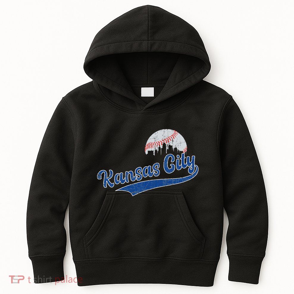 Vintage Kansas City Skyline Retro Baseball Kids Hoodie