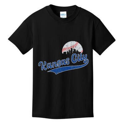 Vintage Kansas City Skyline Retro Baseball Kids T-Shirt