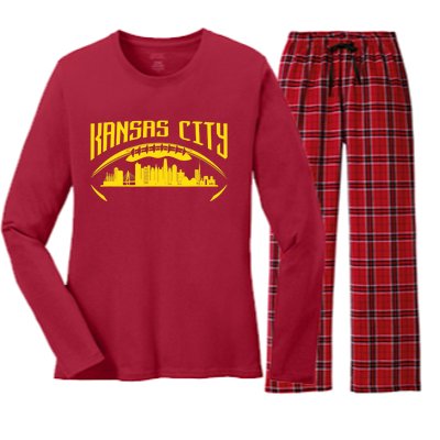 Vintage Kansas City Missouri Retro Style Kansas City Women's Long Sleeve Flannel Pajama Set 