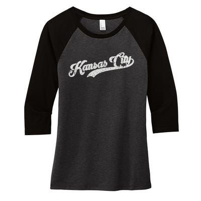 Vintage Kansas City Baseball Women's Tri-Blend 3/4-Sleeve Raglan Shirt