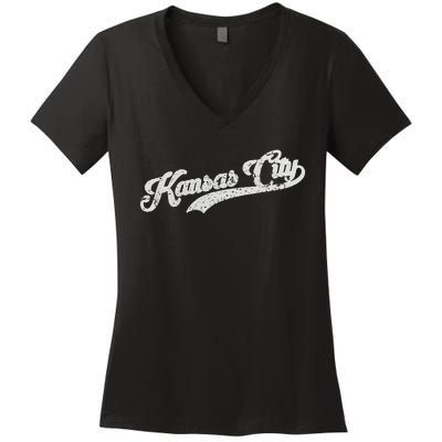 Vintage Kansas City Baseball Women's V-Neck T-Shirt