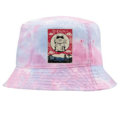 Vintage Kawaii Cat Anime Japanese Gift Teenager Tie-Dyed Bucket Hat