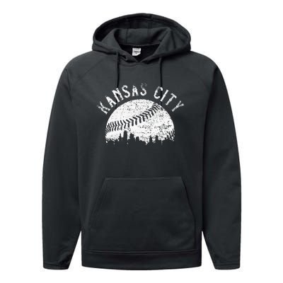 Vintage Kansas City Missouri Skyline Performance Fleece Hoodie