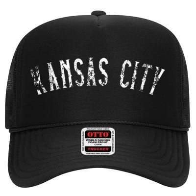 Vintage Kansas City Text Apparel Kc High Crown Mesh Back Trucker Hat