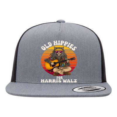 Vintage Kamala Cat Hippie Old Hippies For Harris Waltz 2024 Flat Bill Trucker Hat