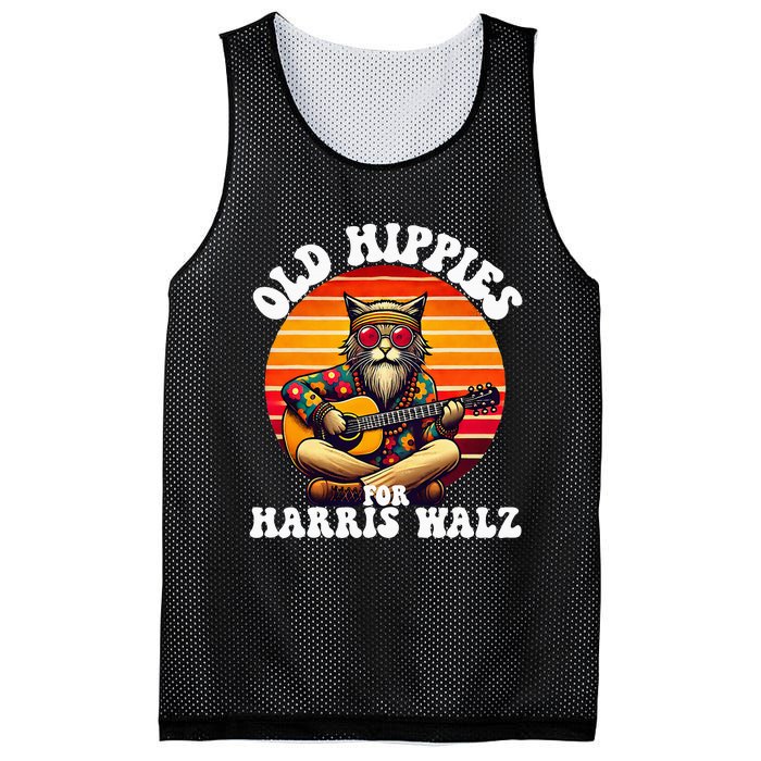 Vintage Kamala Cat Hippie Old Hippies For Harris Waltz 2024 Mesh Reversible Basketball Jersey Tank