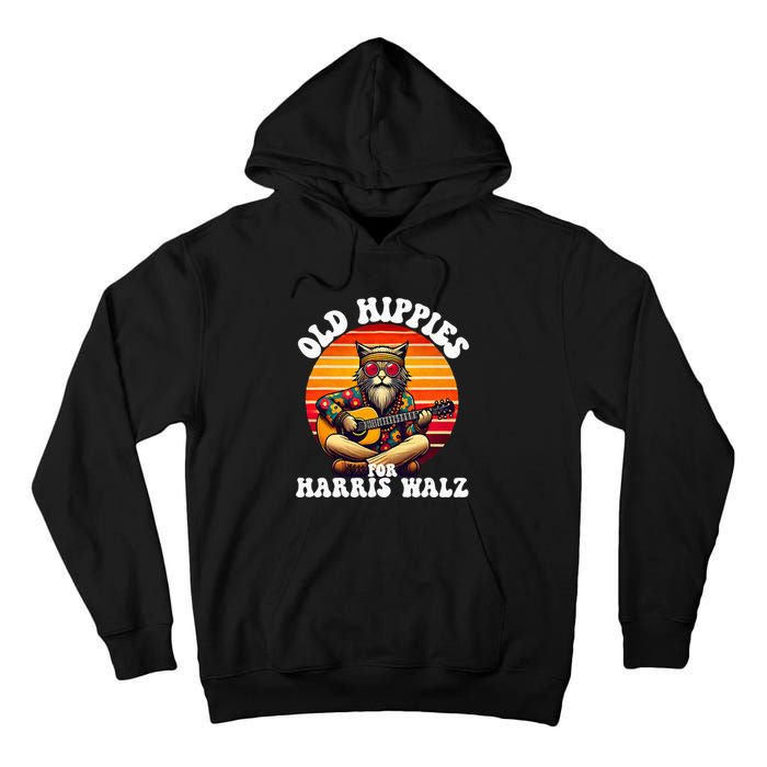 Vintage Kamala Cat Hippie Old Hippies For Harris Waltz 2024 Tall Hoodie