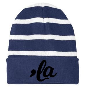 Vote Kamala Comma La Kamala Harris 2024 Madam President Gift Striped Beanie with Solid Band