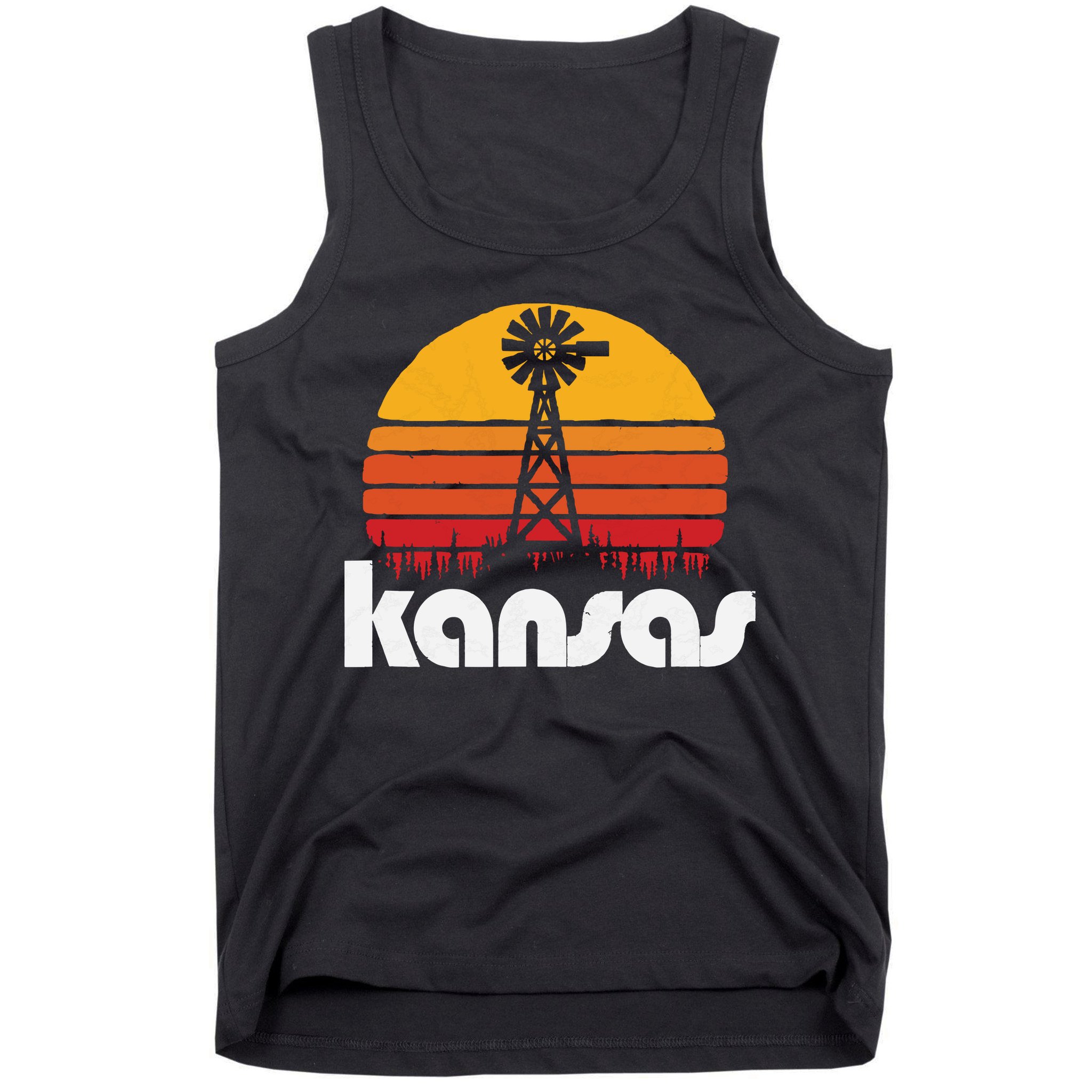 Vintage Kansas Distressed 80s Sun Windmill Graphic Tank Top