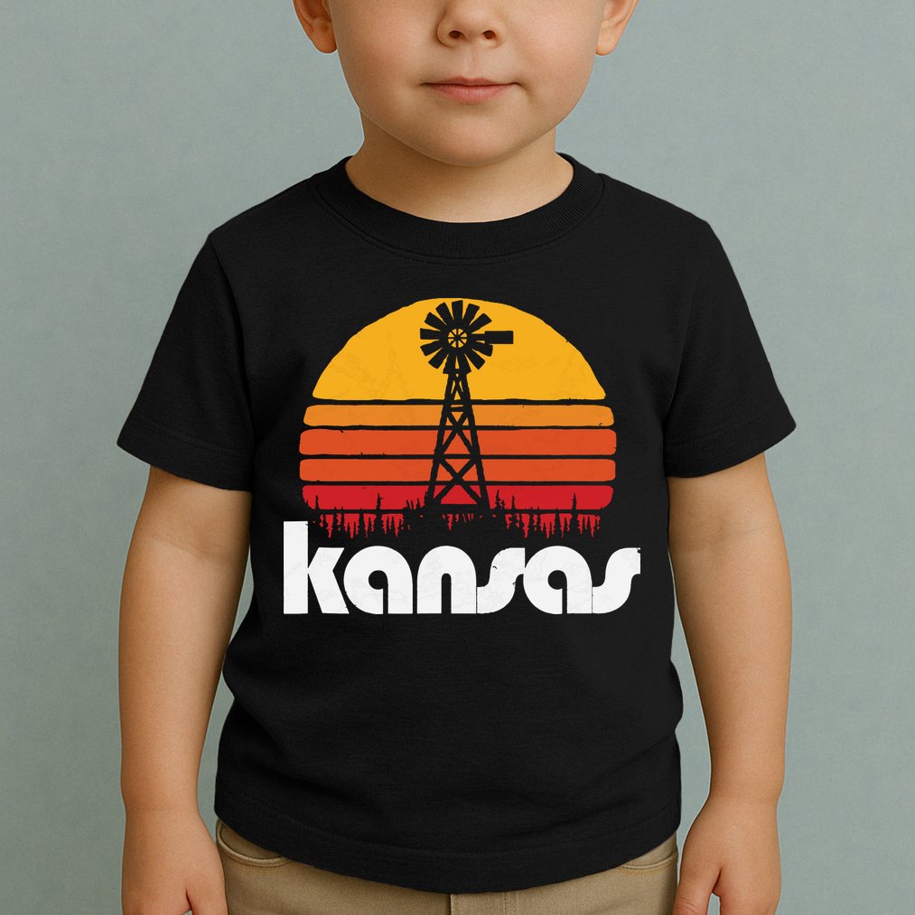Vintage Kansas Distressed 80s Sun Windmill Graphic Toddler T-Shirt
