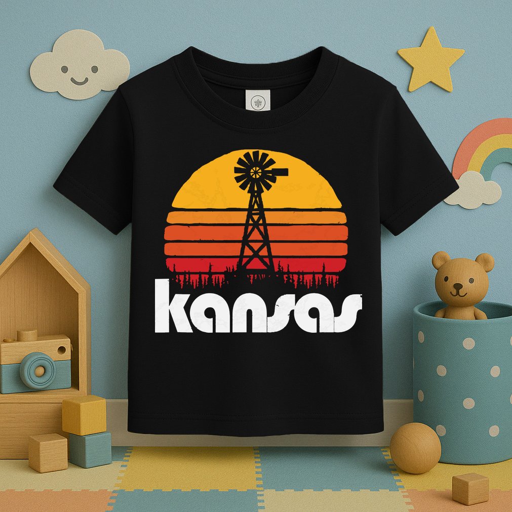 Vintage Kansas Distressed 80s Sun Windmill Graphic Toddler T-Shirt