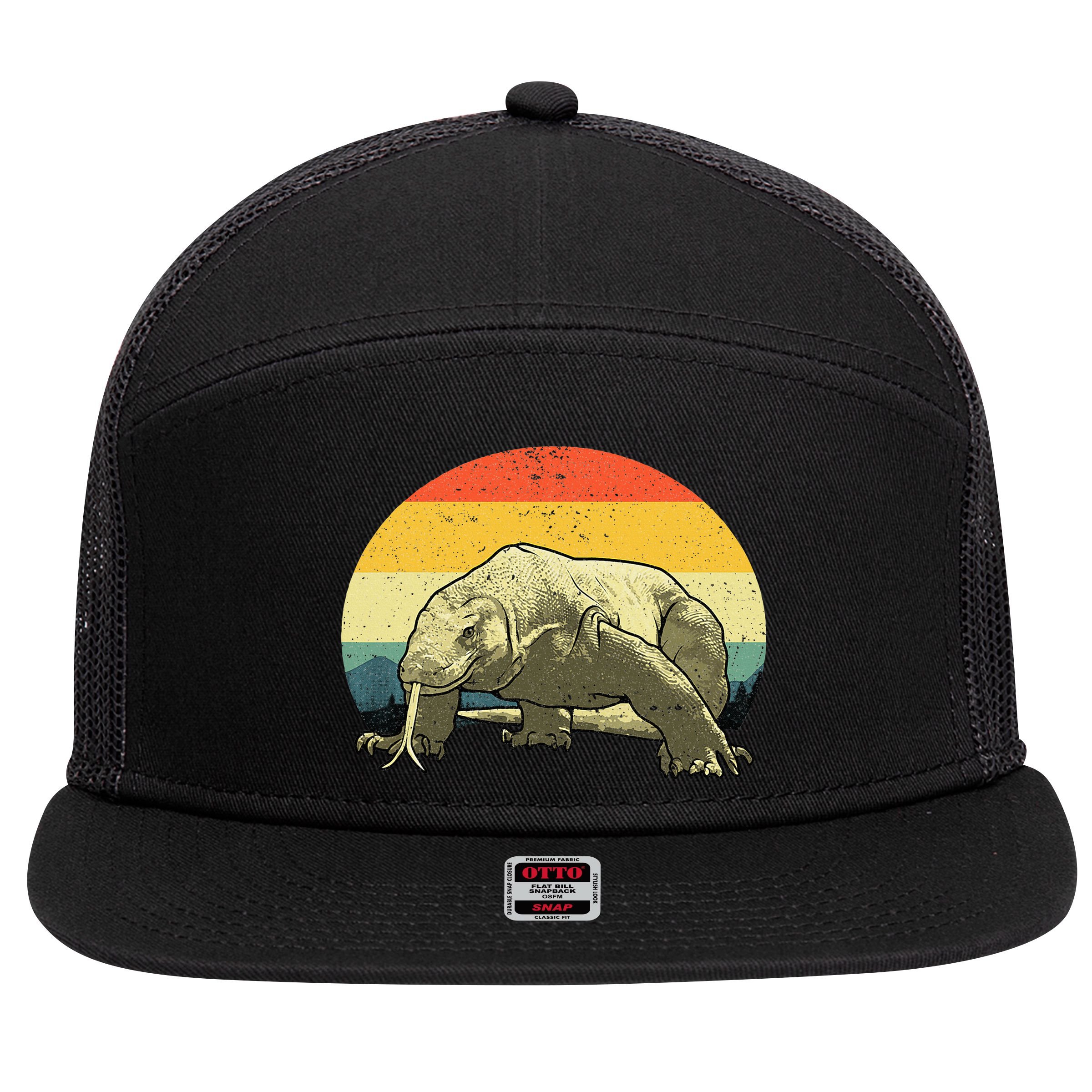 Vintage Komodo Dragon 7 Panel Mesh Trucker Snapback Hat