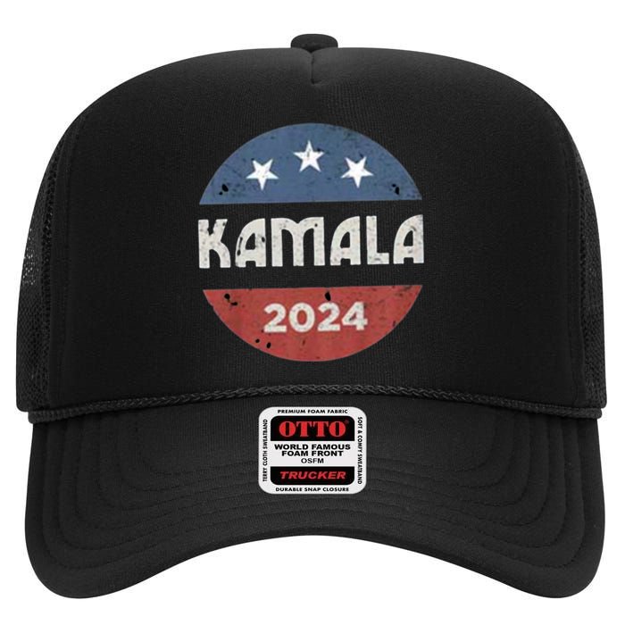 Vintage Kamala Harris 2024 For President Election High Crown Mesh Back Trucker Hat