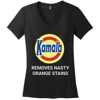 Vote Kamala Harris 2024 Removes Nasty Orange Stains Funny Women's V-Neck T-Shirt