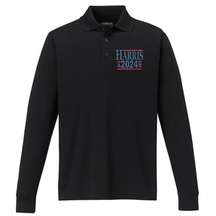 Vintage Kamala Harris 2024 Performance Long Sleeve Polo