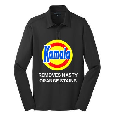 Vote Kamala Harris 2024 Removes Nasty Orange Stains Funny Silk Touch Performance Long Sleeve Polo