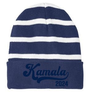 Vote Kamala Harris 2024 Retro Varsity Midnight Blue Striped Beanie with Solid Band