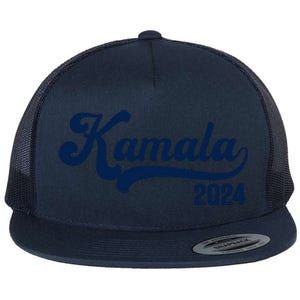 Vote Kamala Harris 2024 Retro Varsity Midnight Blue Flat Bill Trucker Hat