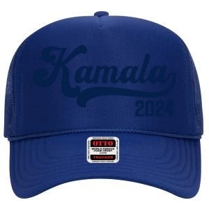 Vote Kamala Harris 2024 Retro Varsity Midnight Blue High Crown Mesh Back Trucker Hat