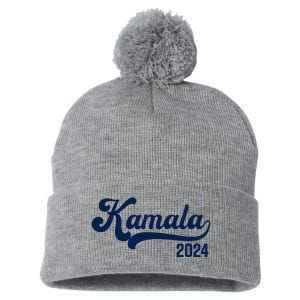 Vote Kamala Harris 2024 Retro Varsity Midnight Blue Pom Pom 12in Knit Beanie