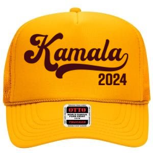 Vote Kamala Harris 2024 Retro Varsity Cardinal Red High Crown Mesh Back Trucker Hat