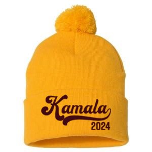 Vote Kamala Harris 2024 Retro Varsity Cardinal Red Pom Pom 12in Knit Beanie