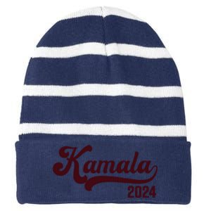 Vote Kamala Harris 2024 Retro Varsity Cardinal Red Striped Beanie with Solid Band